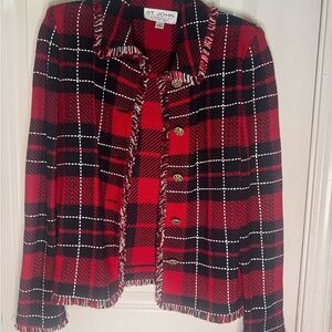 St. John Collection Red and Black Plaid Blazer